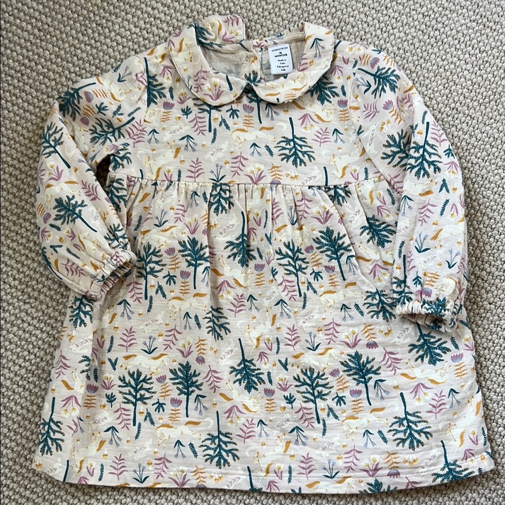 Nordstrom Kids Dress - Cream with Green and Purple Print